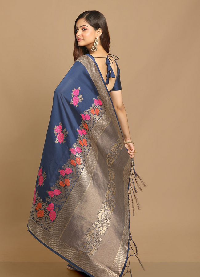 alt message - Mohey Women Trendy Indigo Blue Saree image number 3